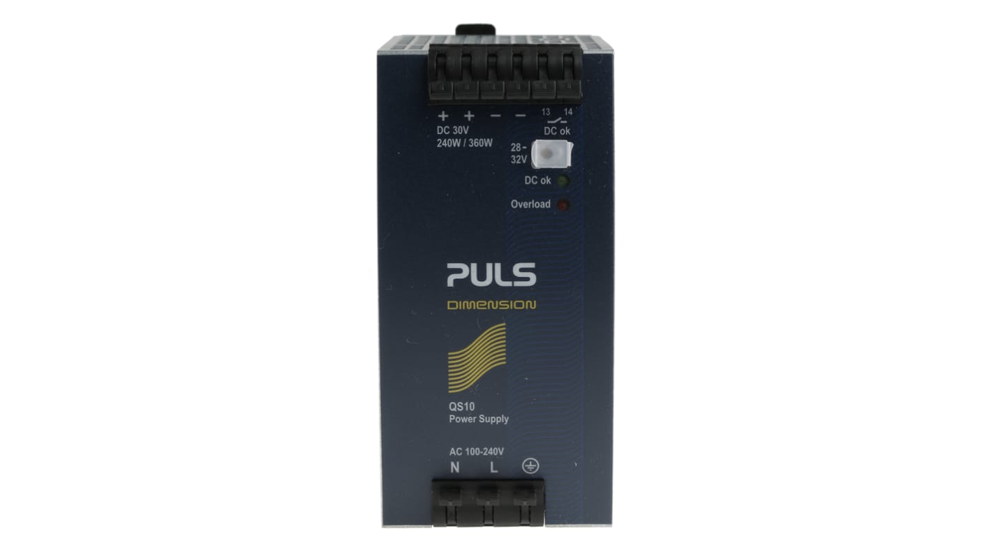 PULS DIN-sín tápellátás, BE: 100 → 240V ac, 1 kimenet, 30V dc, 8A, 240W