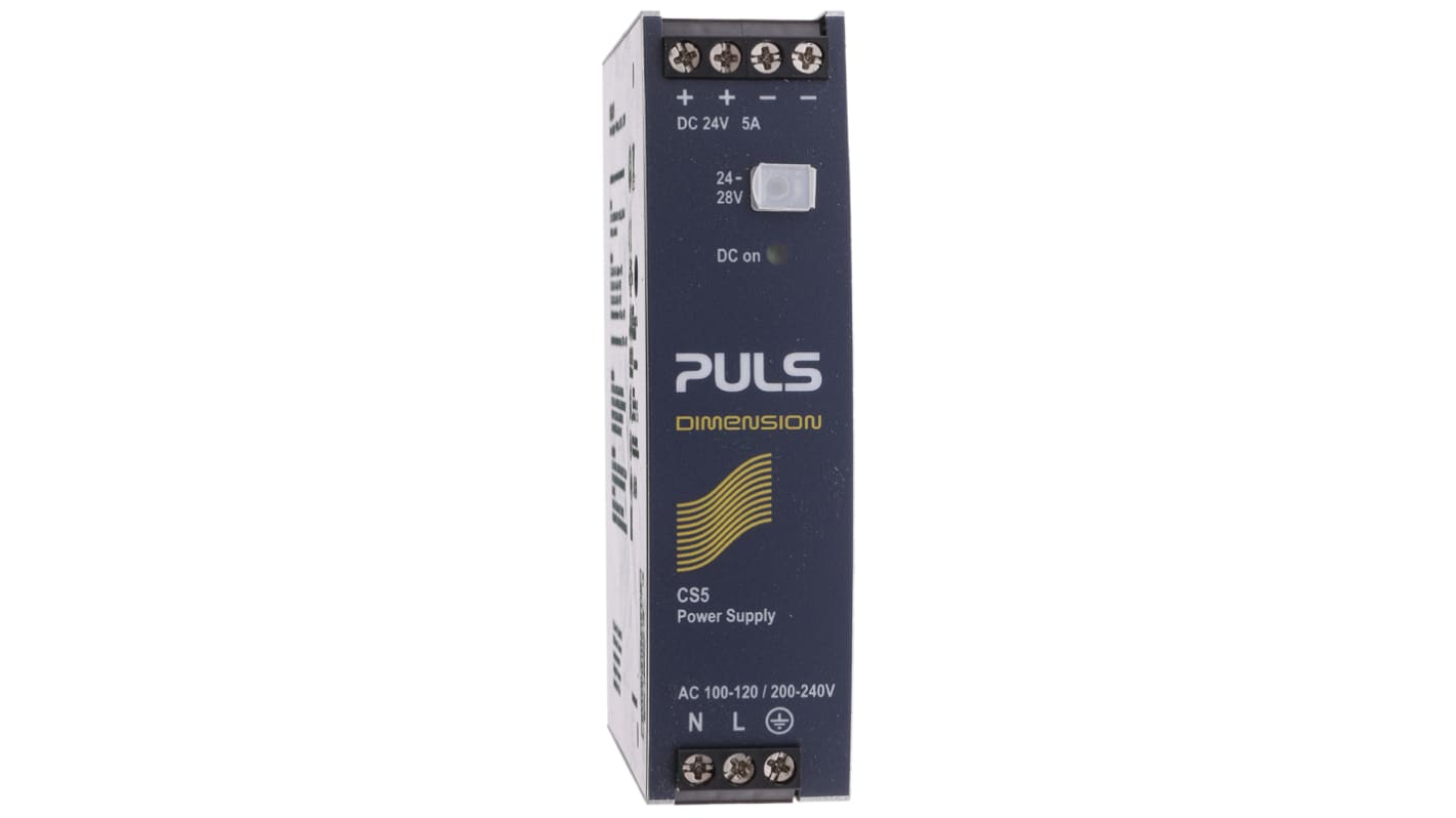 PULS DIMENSION C-Line Switched Mode DIN Rail Power Supply, 100→120V ac ac Input, 24V dc dc Output, 5A Output,