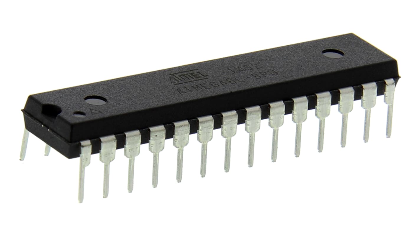 Microcontrolador Microchip ATMEGA8L-8PU, núcleo AVR de 8bit, RAM 1 kB, 8MHZ, PDIP de 28 pines