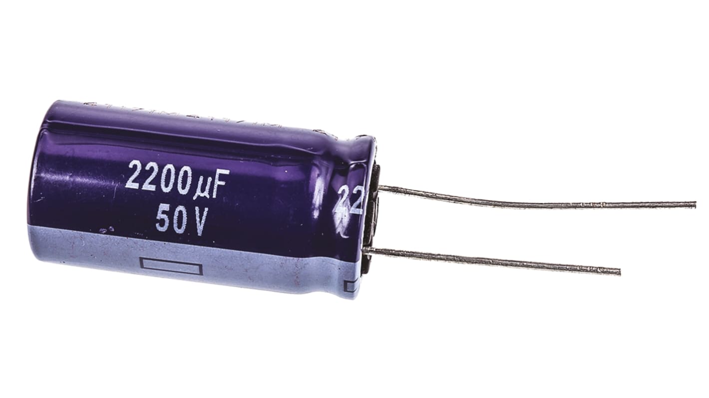 Panasonic M-A, THT Aluminium-Elektrolyt Kondensator 2200μF ±20% / 50V dc, Ø 16mm x 31.5mm, +85°C