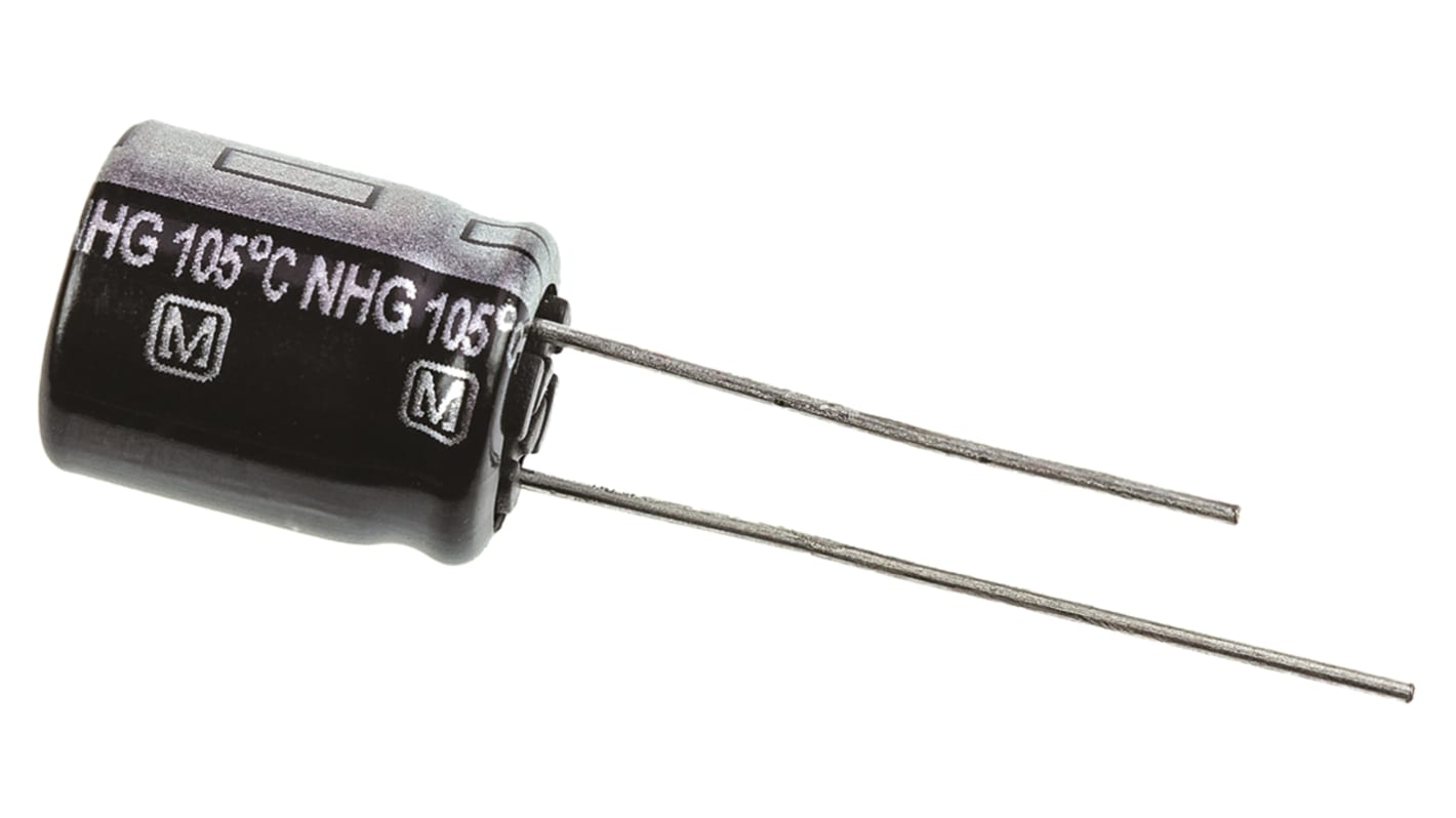 Panasonic NHG, THT Aluminium-Elektrolyt Kondensator 100μF ±20% / 63V dc, Ø 10mm x 12.5mm, bis 105°C