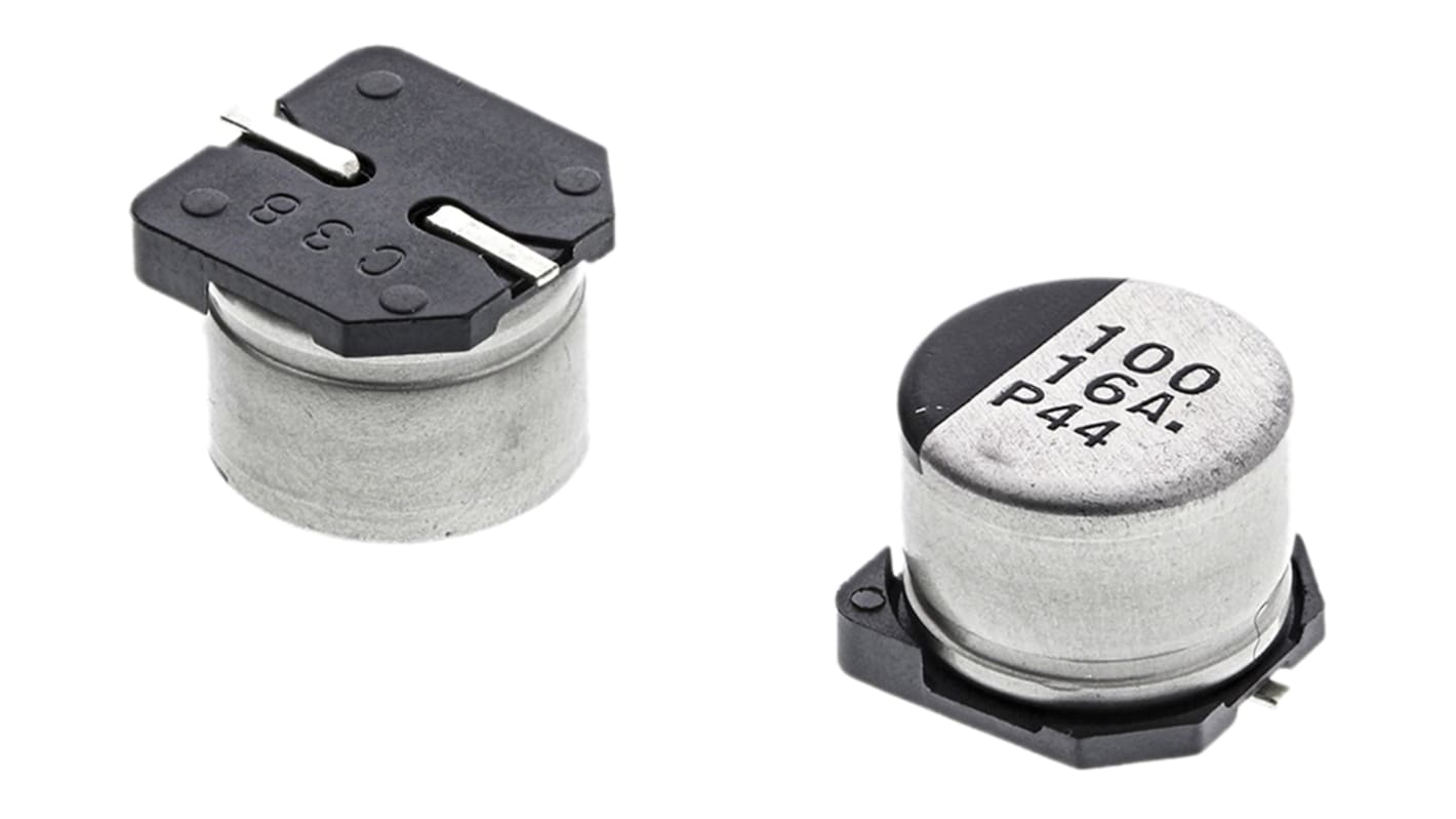 Panasonic S, SMD Aluminium-Elektrolyt Kondensator 100μF ±20% / 16V dc, Ø 8mm x 6.2mm, +85°C