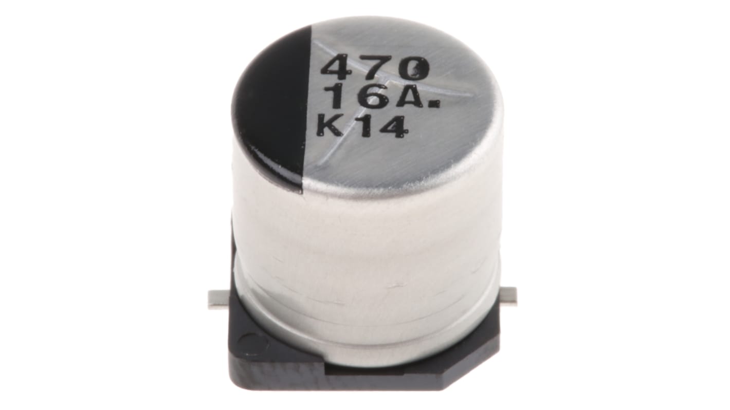 Panasonic S, SMD Aluminium-Elektrolyt Kondensator 470μF ±20% / 16V dc, Ø 10mm x 10.2mm, +85°C