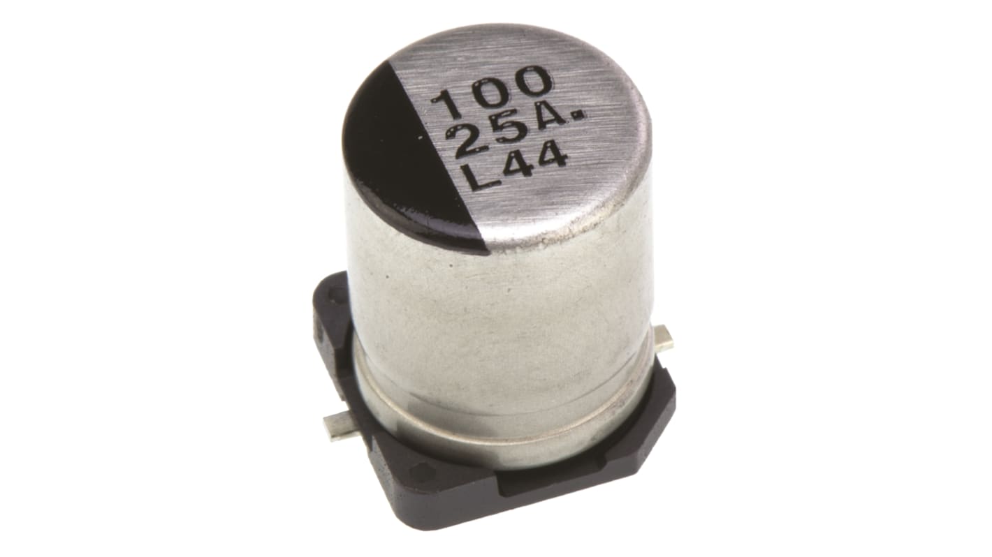 Condensador electrolítico Panasonic serie S, 100μF, ±20%, 25V dc, mont. SMD, 8 (Dia.) x 10.2mm