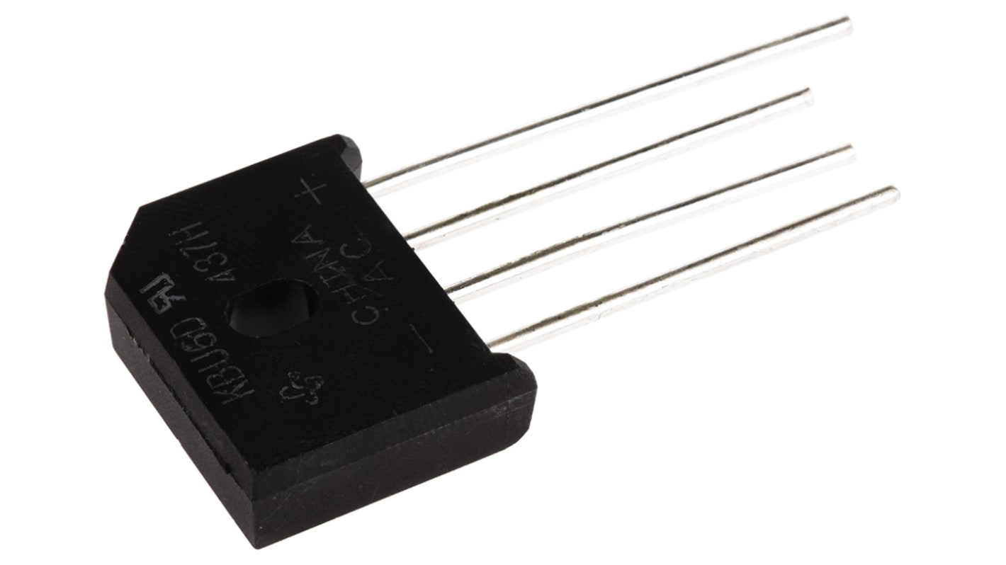 Vishay Brückengleichrichter, 1-phasig 6A 200V THT 1V KBU 4-Pin 5μA