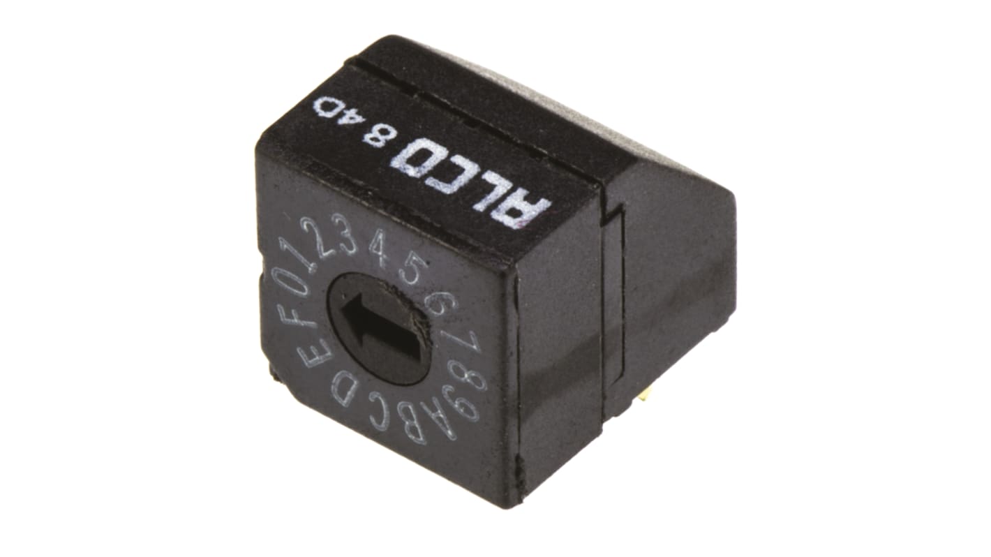Spínač DIP 16P, typ ovladače: rotační zapuštěný průchozí otvor 20 mA při 20 V DC 16cestný -30 → +85°C