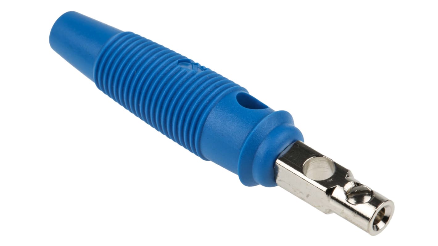 Hirschmann Test & Measurement Blue Male Banana Plug, 4 mm Connector, Screw Termination, 16A, 60 V, 60V dc, Nickel