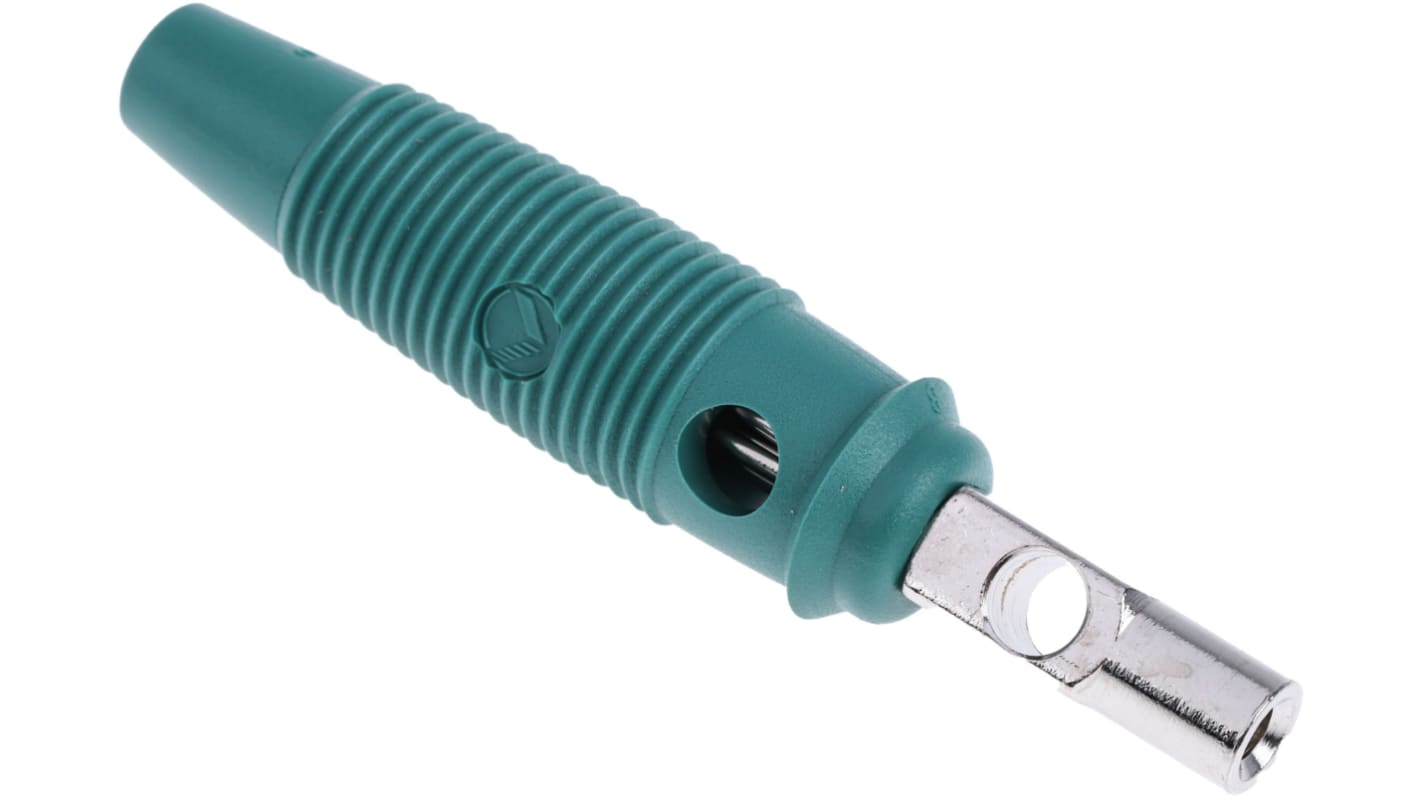 Conector banana Macho, 16A, 60V dc, Contacto Níquel, Verde