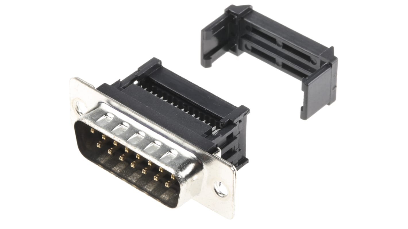 Konektor D-Sub IDC, rozteč: 2.77mm, počet kontaktů: 15, orientace těla: Rovný, Samec, materiál pouzdra: kovové pouzdro