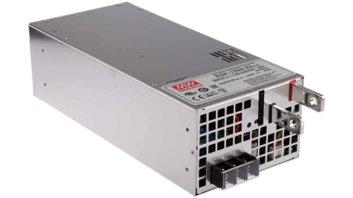 MEAN WELL Switching Power Supply, RSP-1500-24, 24V dc, 63A, 1.5kW, 1 Output, 127 → 370 V dc, 90 → 264 V