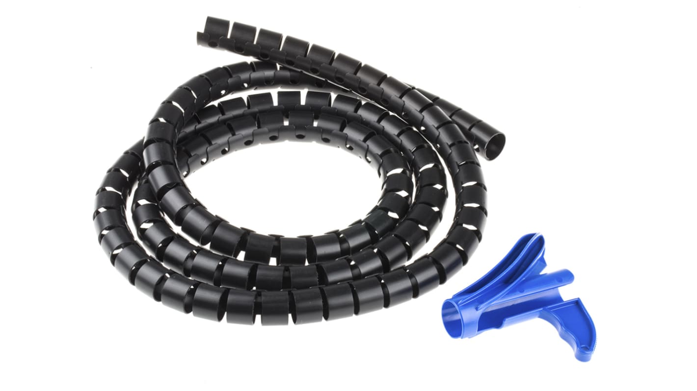 Organizador de cables en espiral HellermannTyton Helawrap de Polypropylene Negro, Ø máx. 27mm, long. 2m