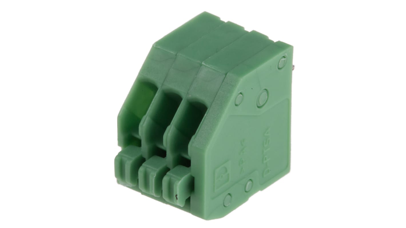 Borne para PCB Phoenix Contact de 3 vías, paso 2.5mm, 2A, de color Verde, montaje Montaje en orificio pasante,