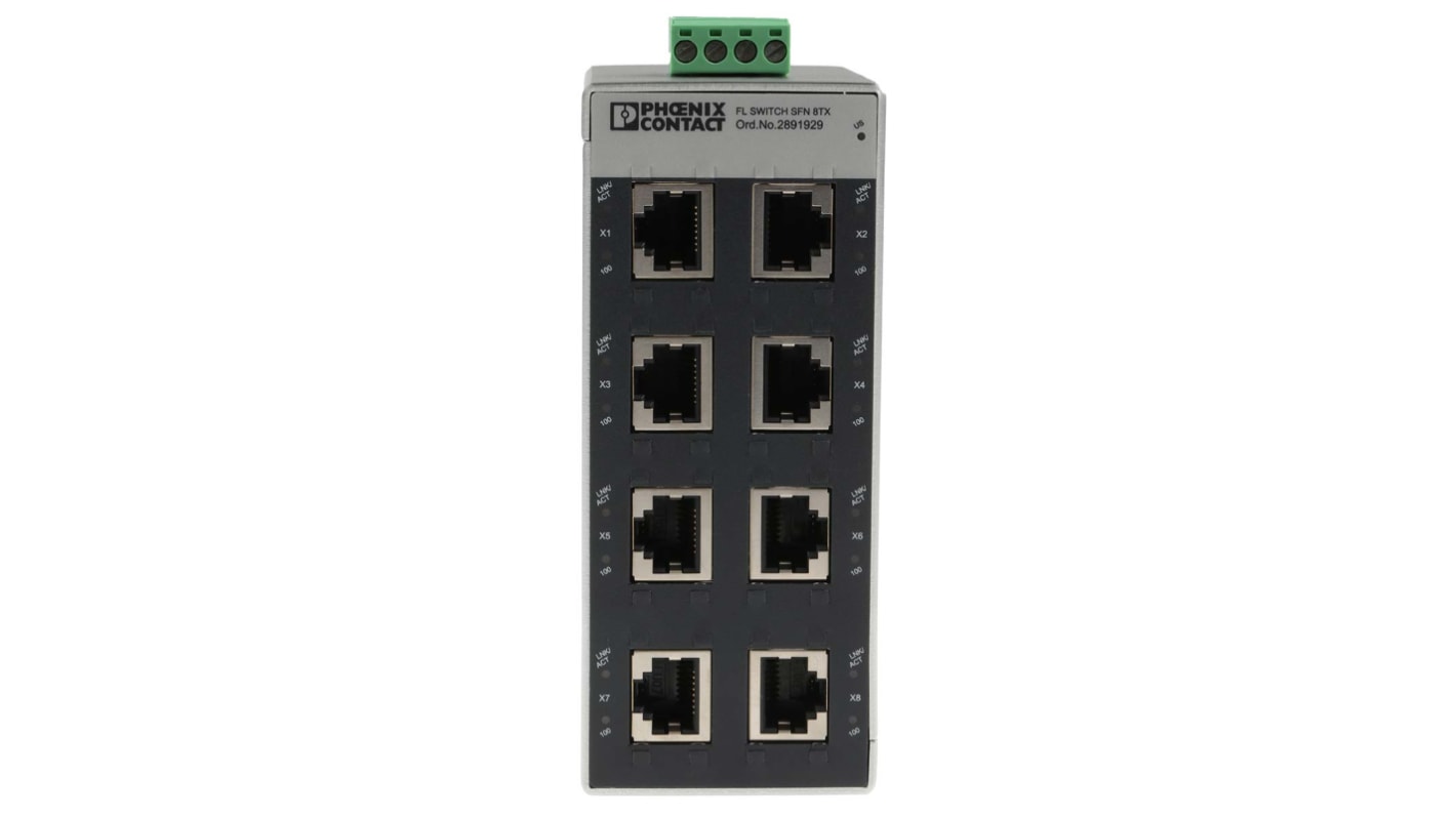 Switch Ethernet Phoenix Contact FL SWITCH SFN 8TX 8 Ports RJ45, 100Mbit/s, montage Rail DIN 24V c.c.