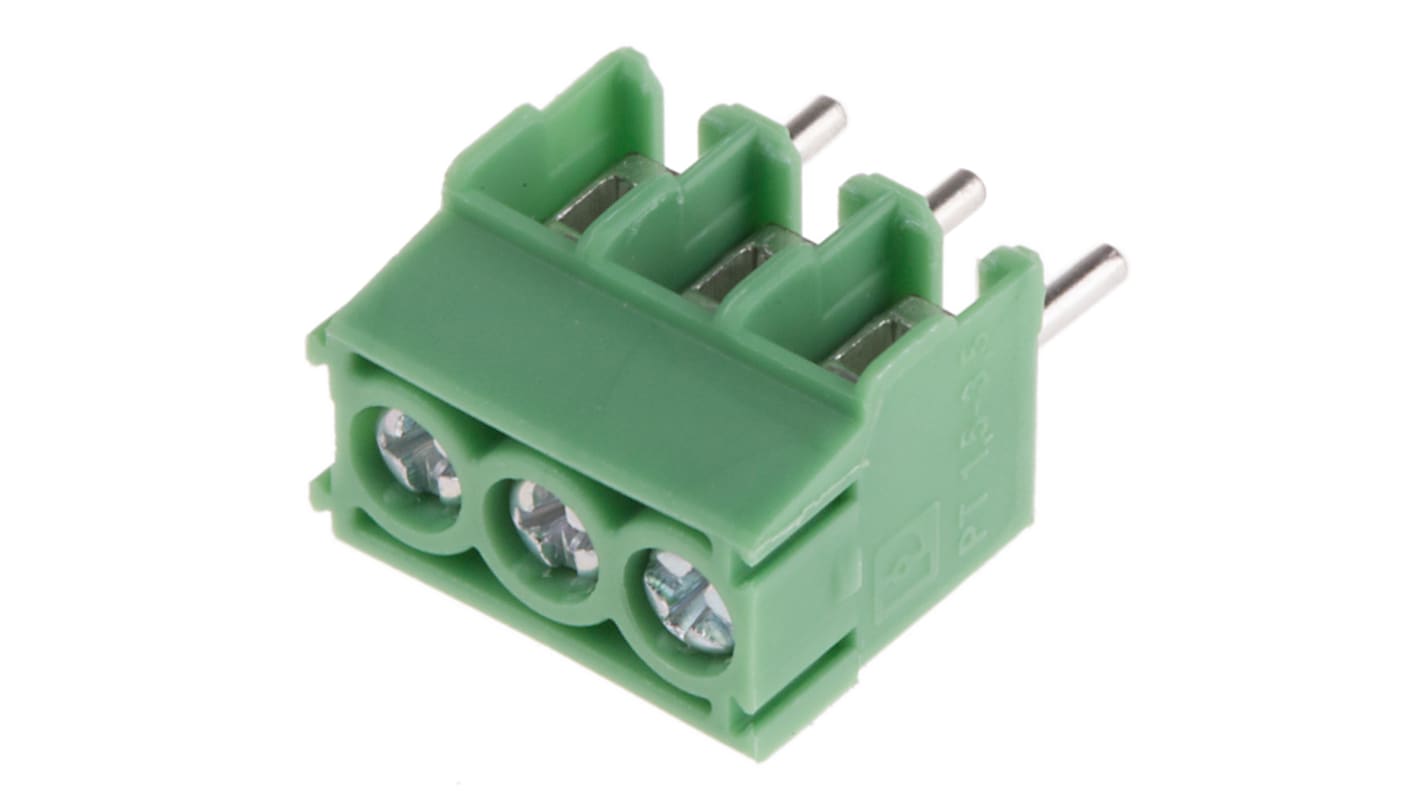 Phoenix Contact PT 1.5/ 3-3.5-H Series PCB Terminal Block, 3.5mm Pitch, Through Hole Mount, Screw Termination