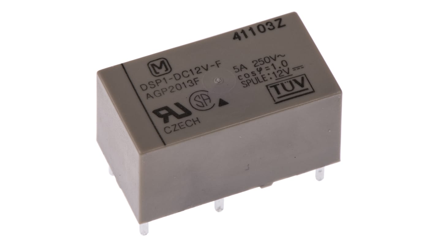 Panasonic DPST Non-Latching Relay PCB Mount, 12V dc Coil, 5 A