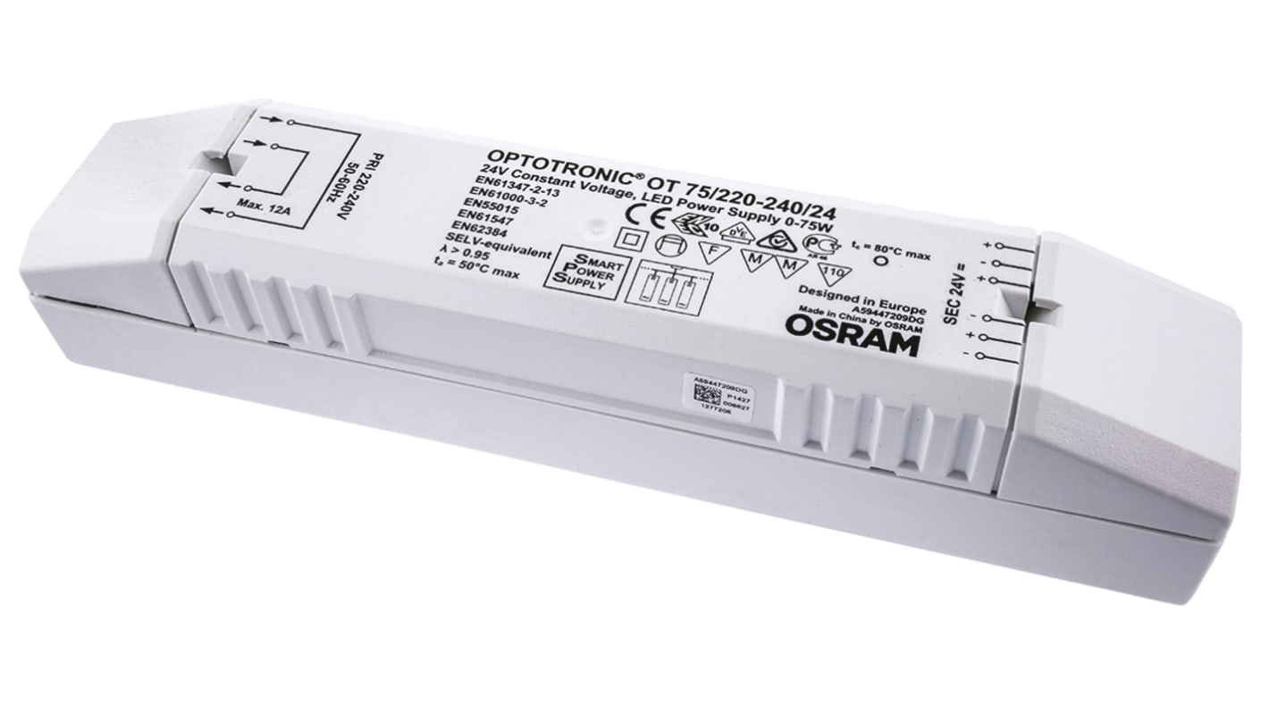 Driver LED tensión constante Osram OPTOTRONIC OT, IN: 220 → 240 V, OUT: 24V, 3.13A, 75W, IP64