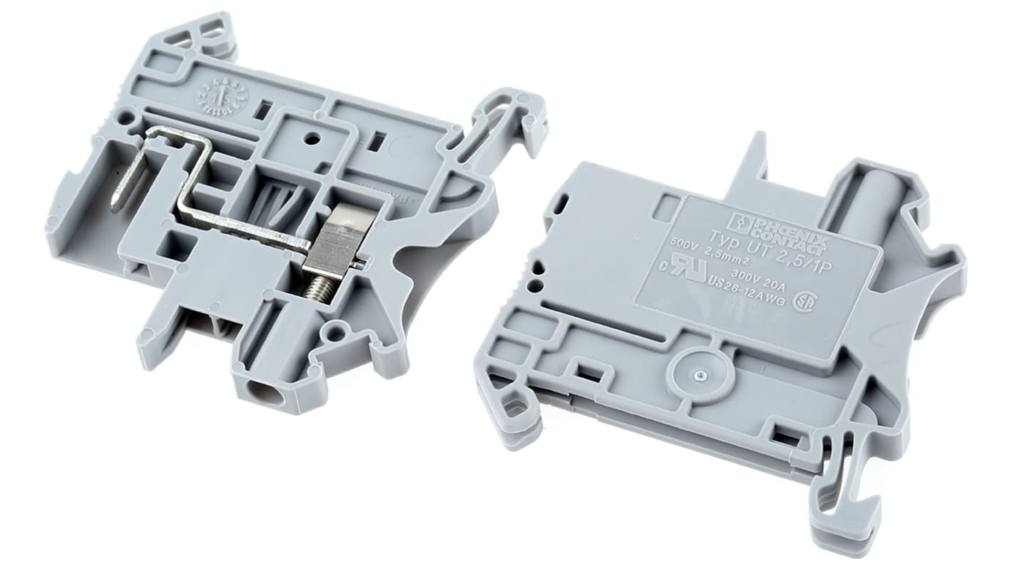3045017 Phoenix Contact UT 2.5/1PPE Series Grey DIN Rail Terminal