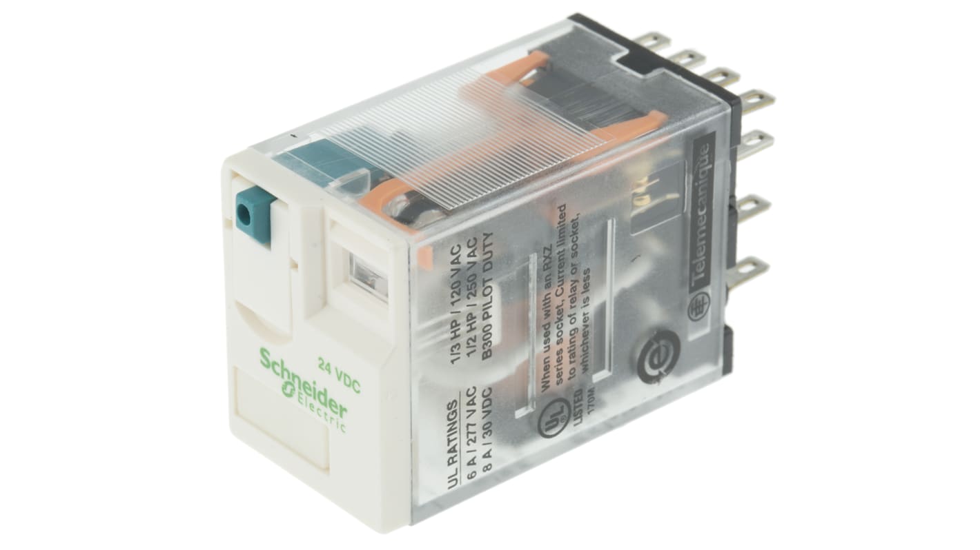 Schneider Electric PCB Mount Non-Latching Relay, 24V dc Coil, 6A Switching Current, 4PDT