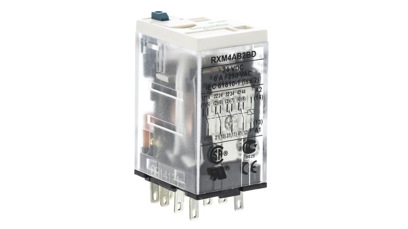 Schneider Electric PCB Mount Non-Latching Relay, 24V dc Coil, 6A Switching Current, 4PDT