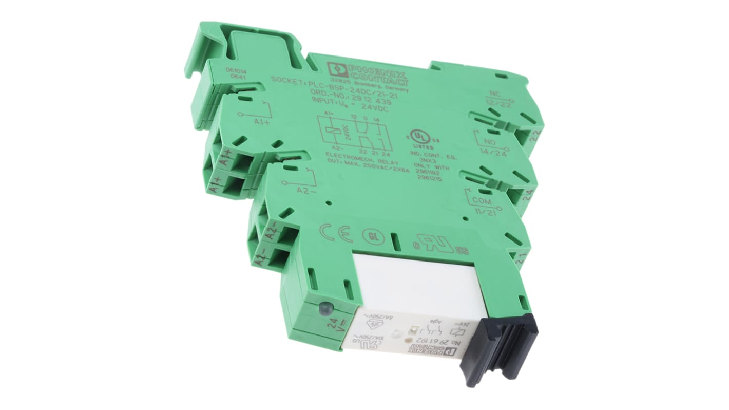 Phoenix Contact PLC-RSP- 24DC/21-21 Series Interface Relay Module, DIN Rail Mount, DPDT