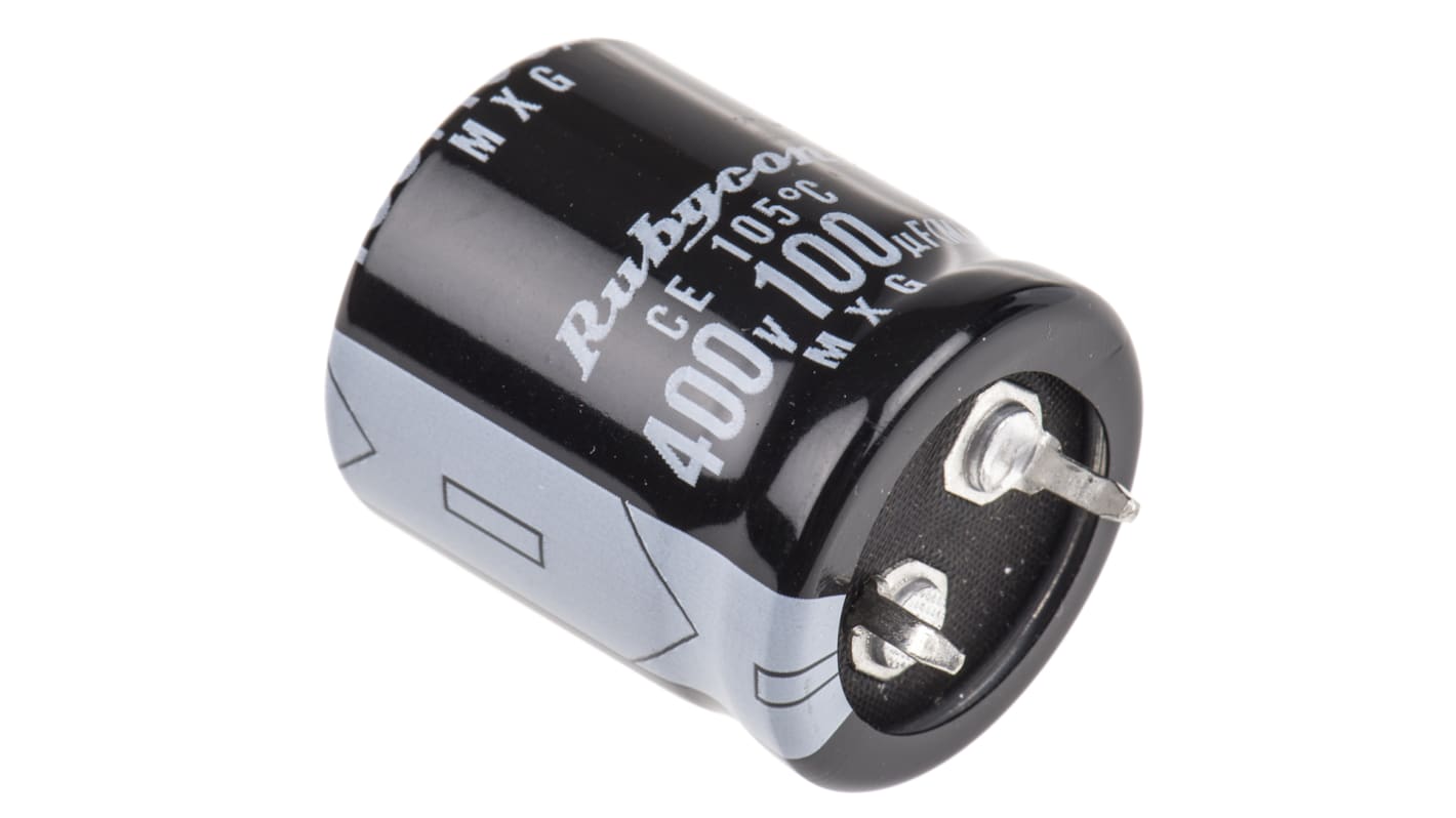 Rubycon MXG Snap-In Aluminium-Elektrolyt Kondensator 100μF ±20% / 400V dc, Ø 22mm x 25mm, bis 105°C