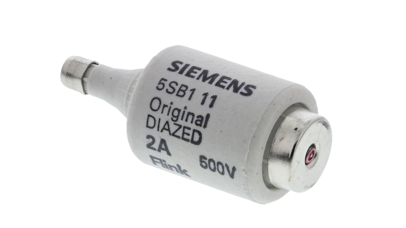 Fusibile Diazed Siemens, 2A, 50 kA a 500 V c.a., 8 kA a 500 V c.c., filetto E27, fusibile DII, cat. gG, indicatore