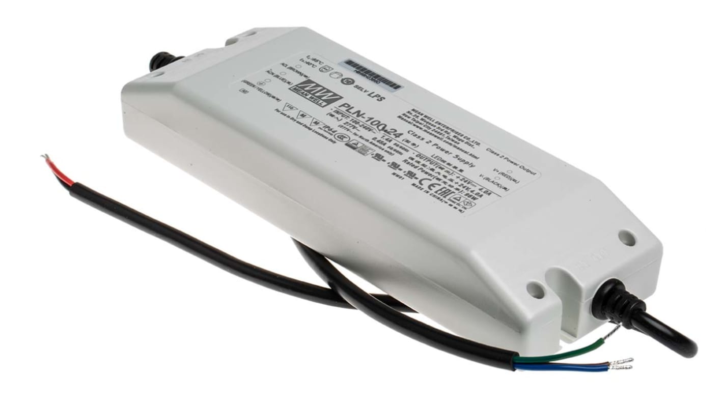 Driver LED tensión constante MEAN WELL de salidas, IN: 127 → 370 V dc, 90 → 264 V ac, OUT: 24V, 4A, 96W,