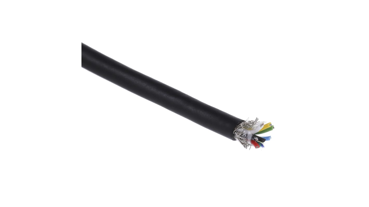 RS PRO Multicore Data Cable, 0.055 mm², 6 Cores, 30 AWG, Screened, 100m, Black Sheath