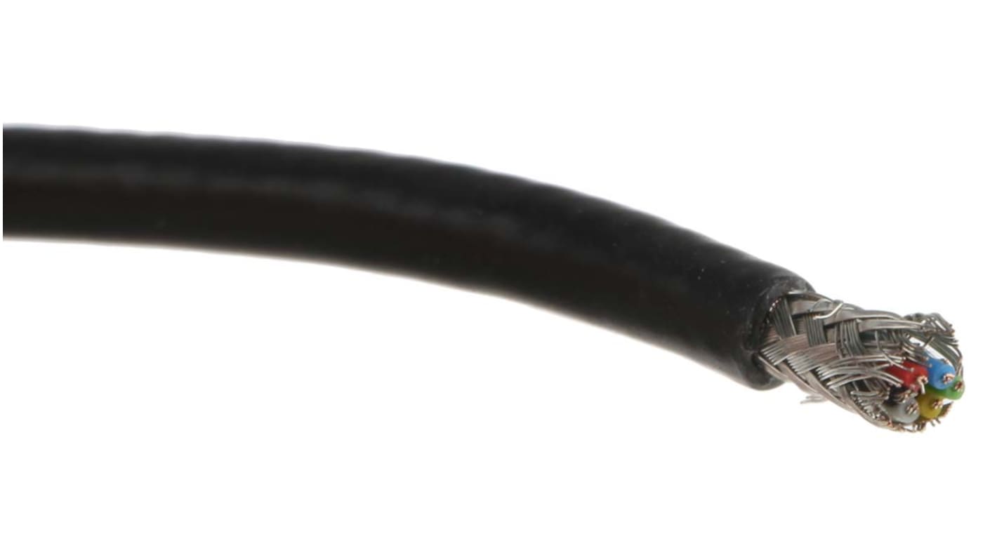 Cable de datos apantallado RS PRO de 6 conductores, 0,055 mm², 30 AWG, long. 25m, Ø ext. 3.6mm Negro