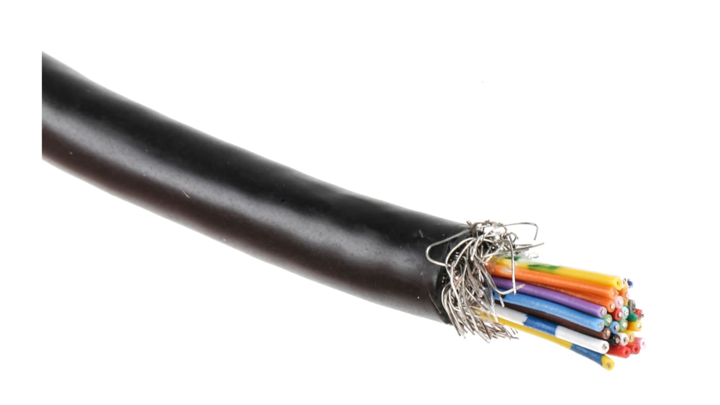 Cable de datos apantallado RS PRO de 25 conductores, 0,06 mm², 30 AWG, long. 100m, Ø ext. 6.3mm, funda de PVC Negro