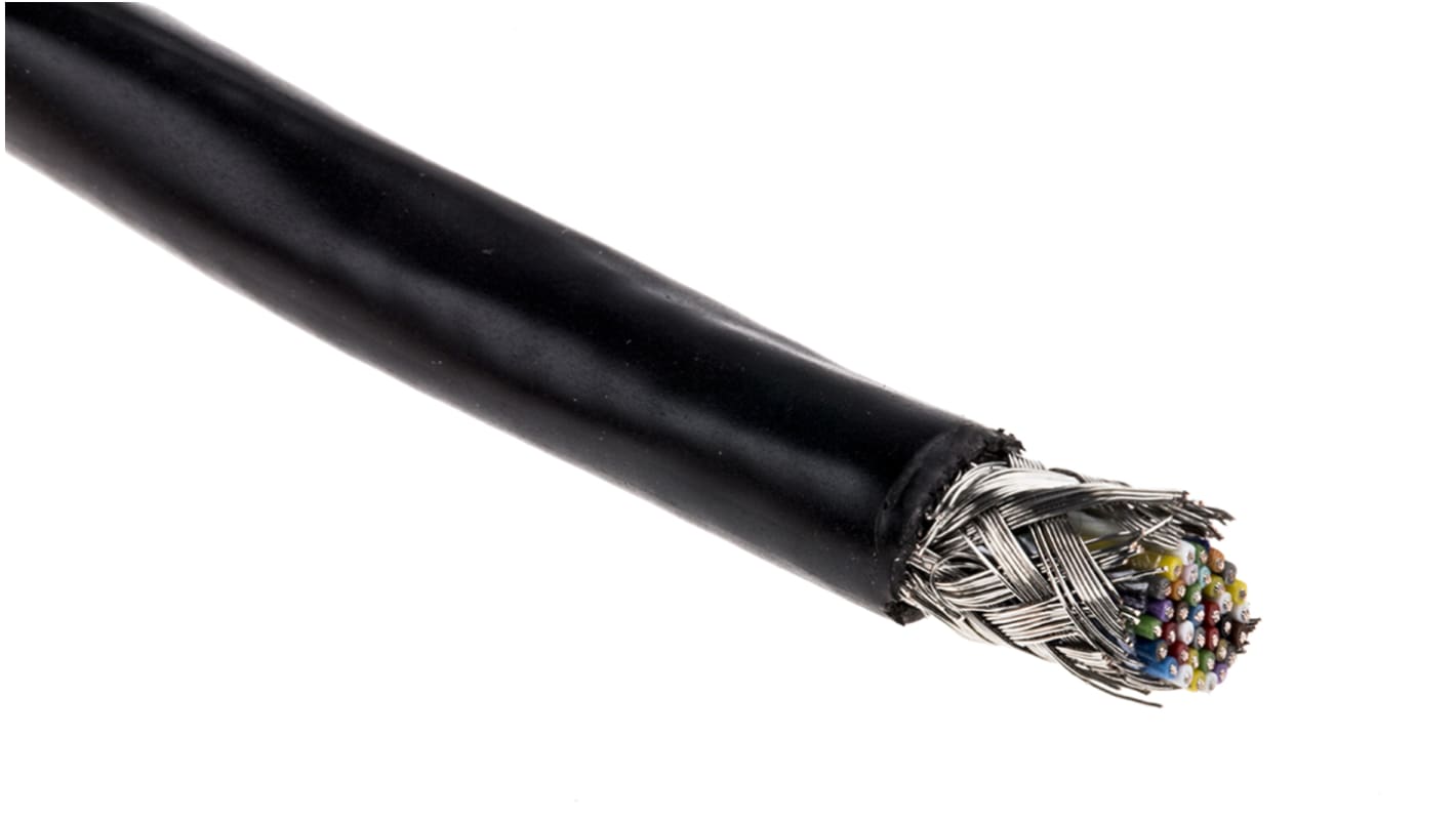 RS PRO Multicore Data Cable, 0.055 mm², 36 Cores, 30 AWG, Screened, 50m, Black Sheath