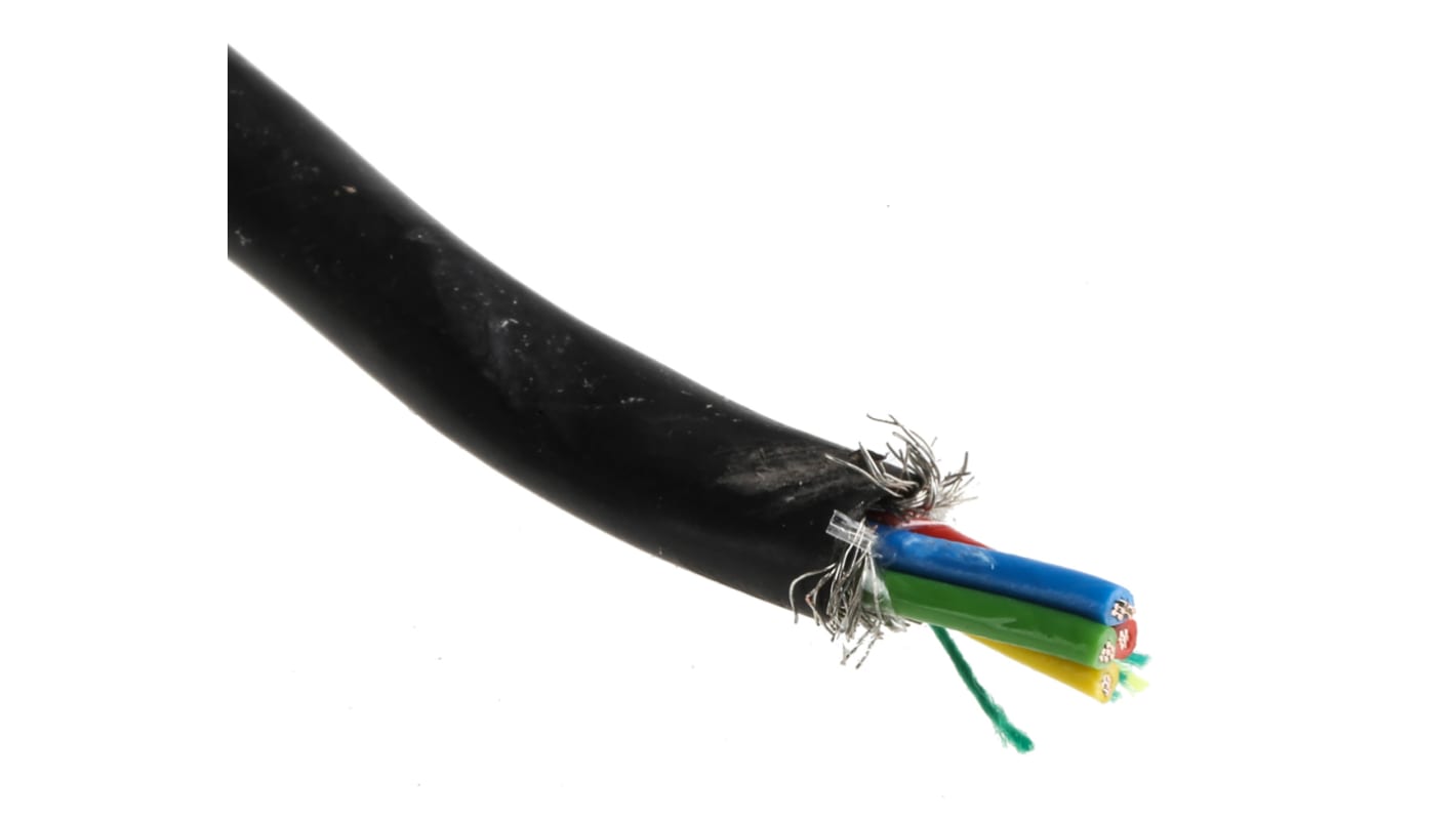 Cable de datos apantallado RS PRO de 4 conductores, 0.22 mm², 24 AWG, long. 500m, Ø ext. 4.4mm, funda de PVC Negro