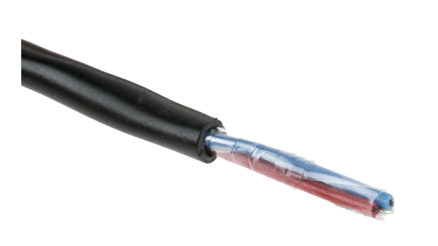 Cable de datos RS PRO de 2 conductores, 0,06 mm², 30 AWG, long. 100m, Ø ext. 2.5mm, funda de PVC Negro