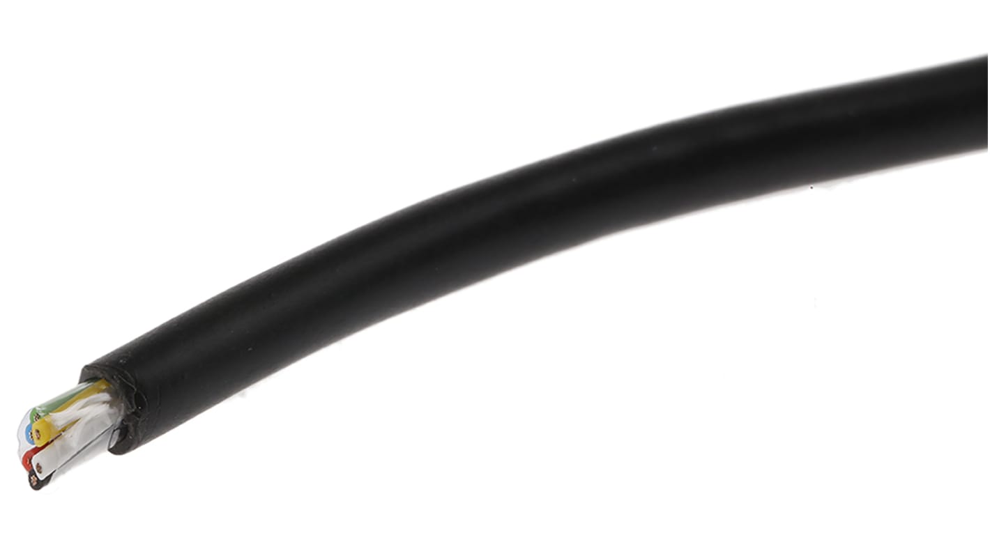 Cable de datos RS PRO de 6 conductores, 0,055 mm², 30 AWG, long. 25m, Ø ext. 3.3mm, funda de PVC Negro