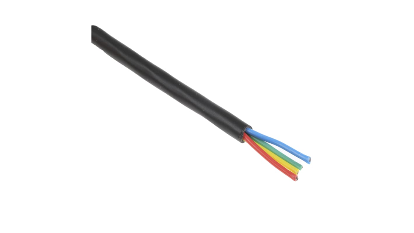 Cable Multiconductor Industrial RS PRO de 4 conductores, 0.22 mm², 24 AWG, long. 100m, Ø ext. 4.1mm Negro