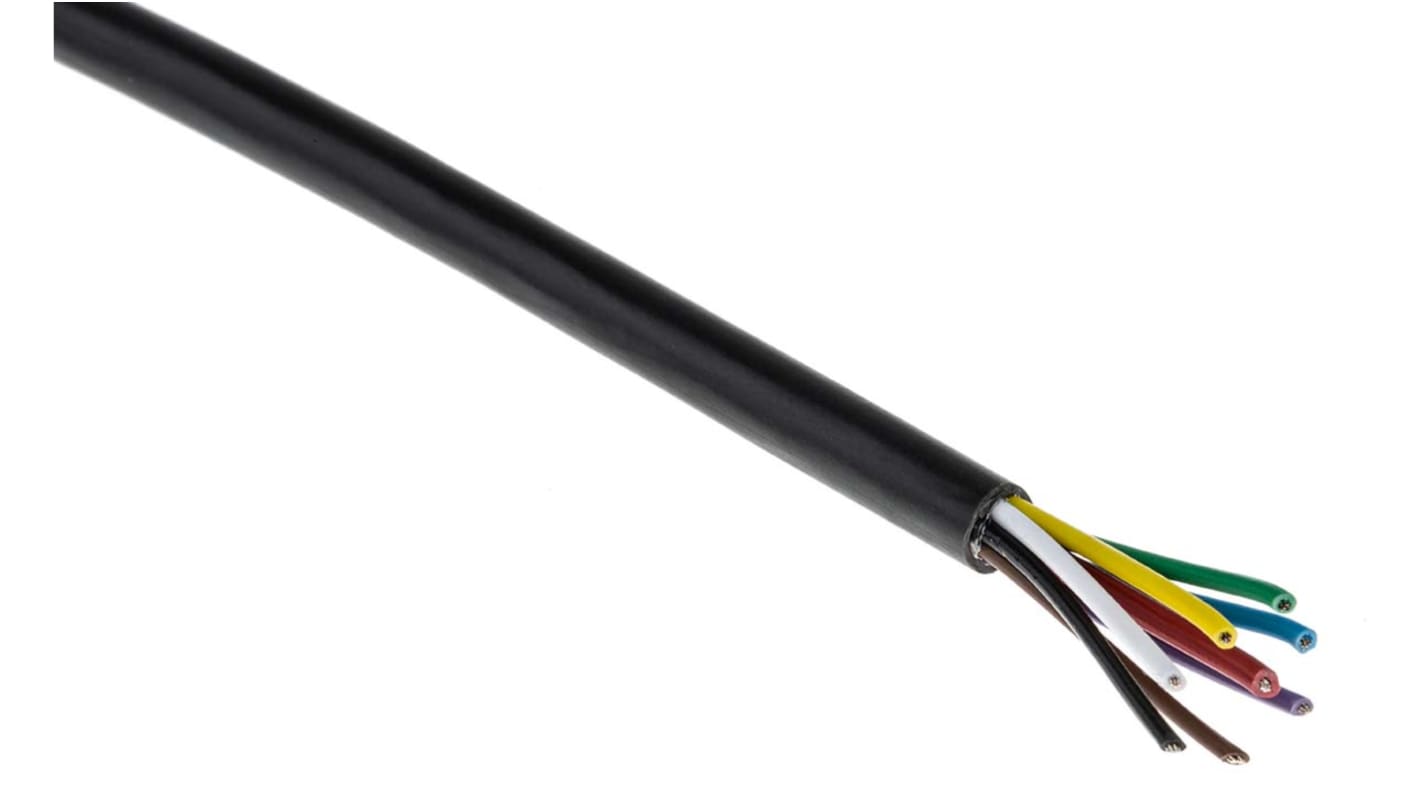 Cable de datos RS PRO de 12 conductores, 0.22 mm², 24 AWG, long. 100m, Ø ext. 5.8mm, funda de PVC Negro