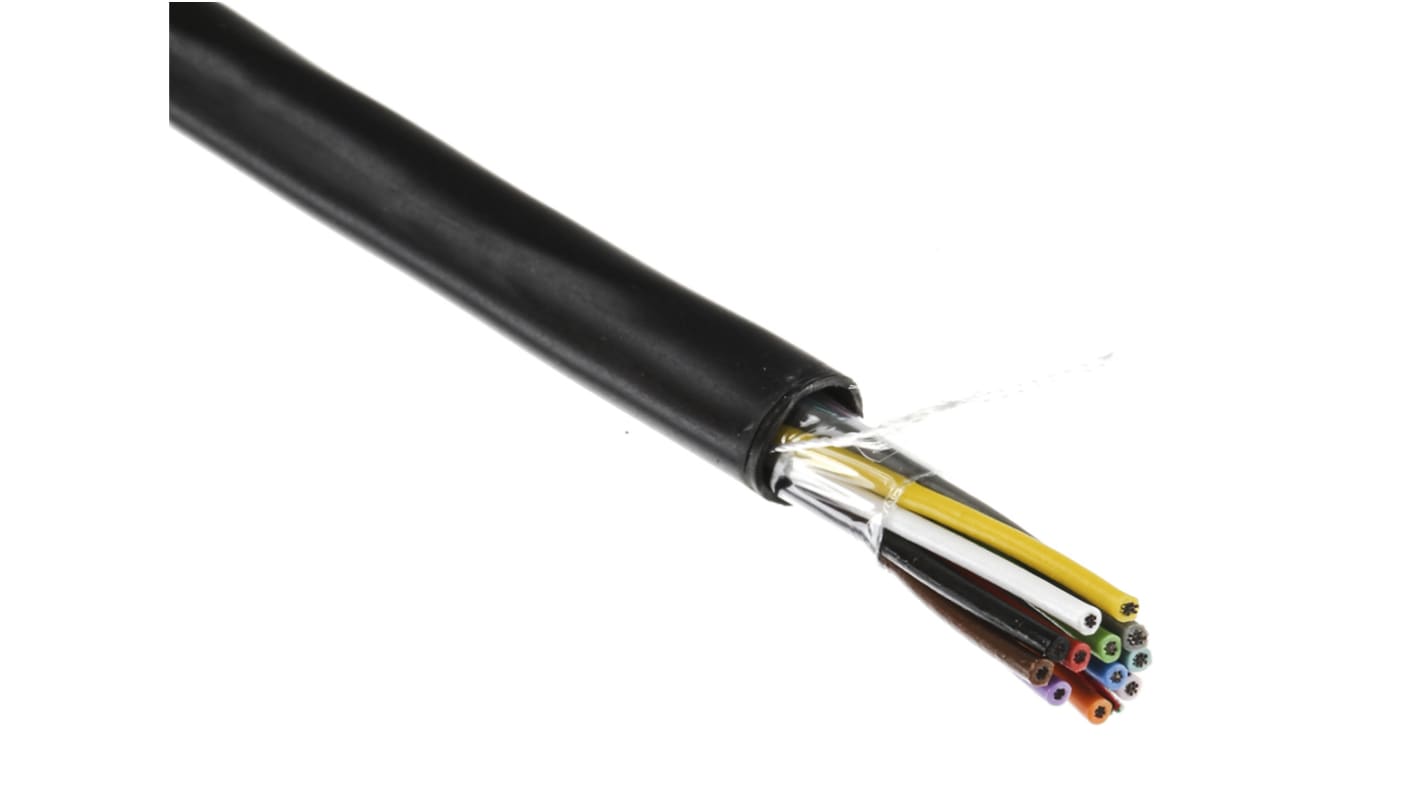 RS PRO Multicore Data Cable, 0.22 mm², 12 Cores, 24 AWG, Unscreened, 25m, Black Sheath