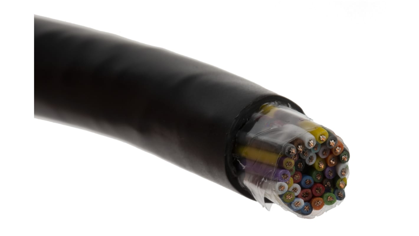 RS PRO Multicore Data Cable, 0.22 mm², 36 Cores, 24 AWG, Unscreened, 25m, Black Sheath