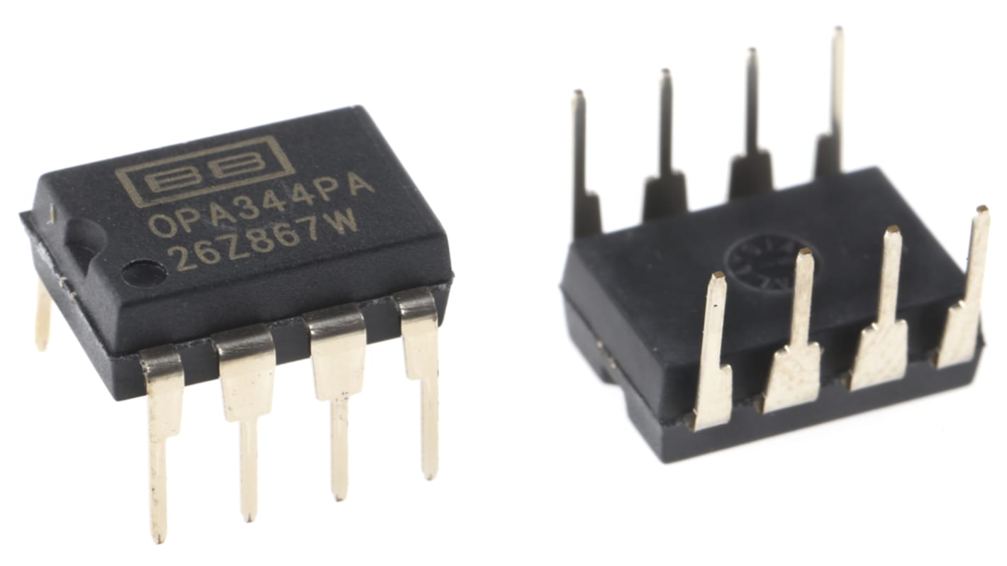 OPA344PA Texas Instruments, Precision, Op Amp, RRIO, 1MHz, 3 V, 5 V, 8-Pin PDIP