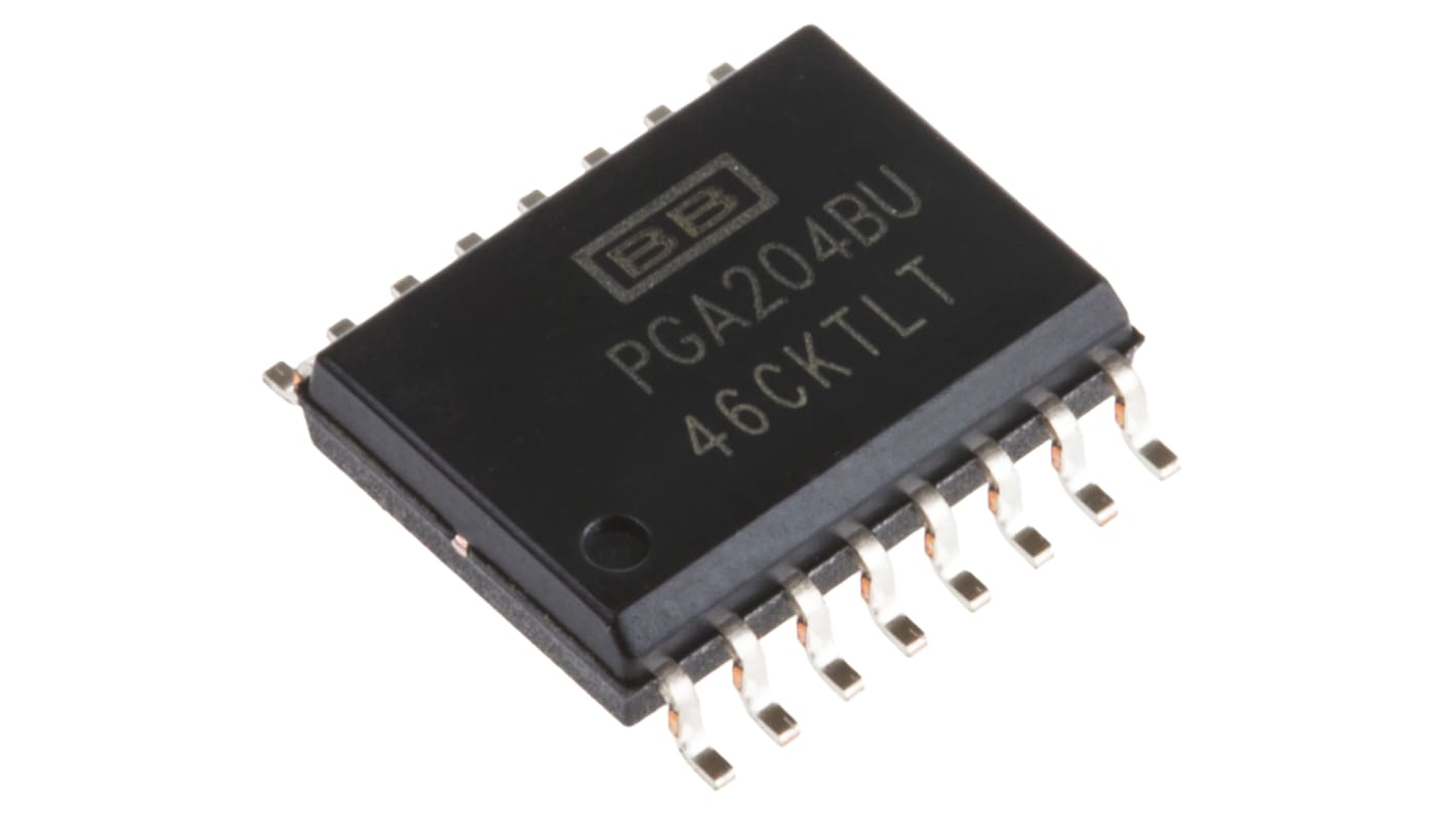 Texas Instruments PGA204BU Hangszererősítő, 50μV eltolási feszültség, 80dB CMRR, 16-tüskés SOIC