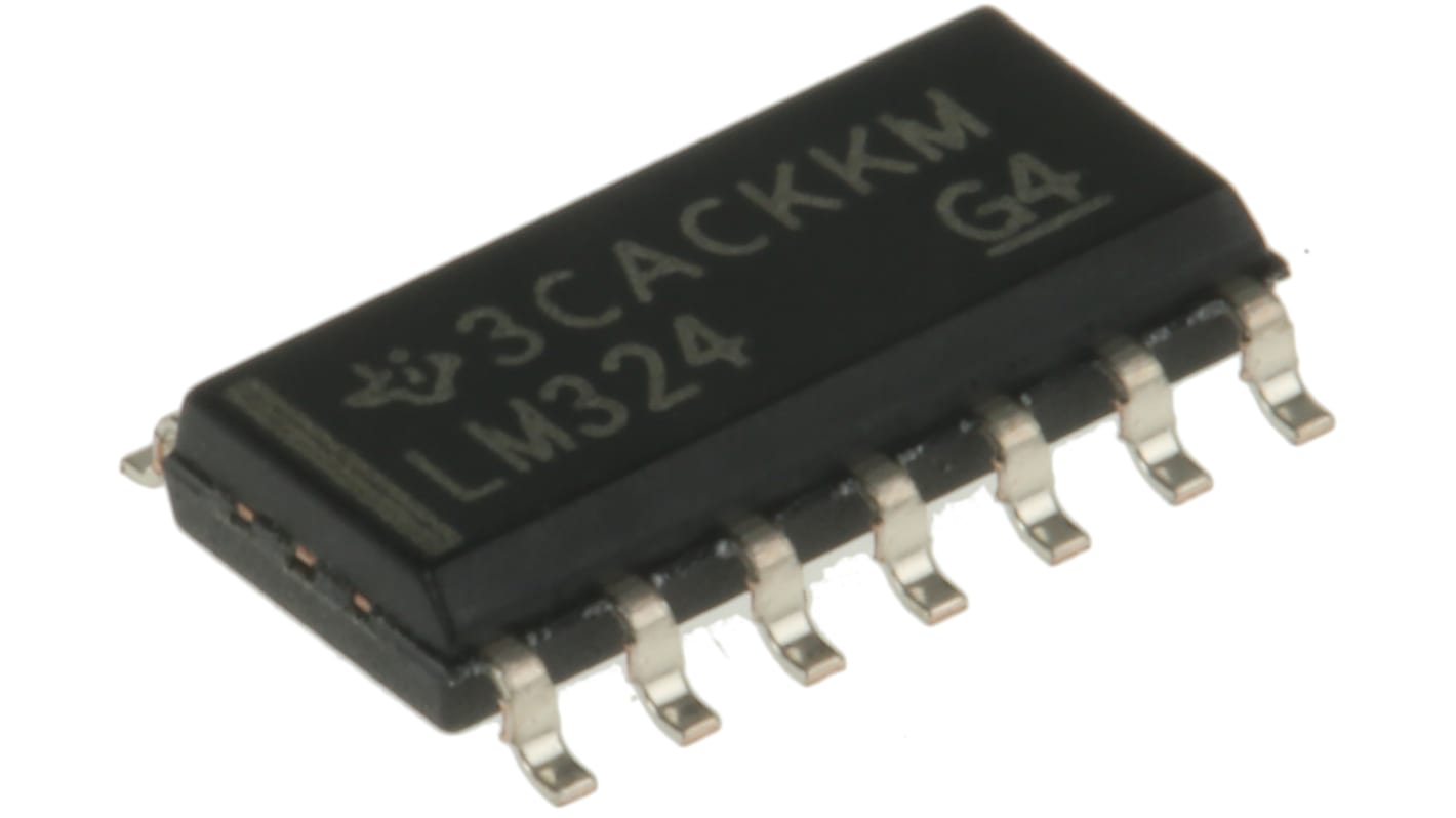 Texas Instruments オペアンプ, 表面実装, 4回路, ±2電源, 単一電源, LM324D