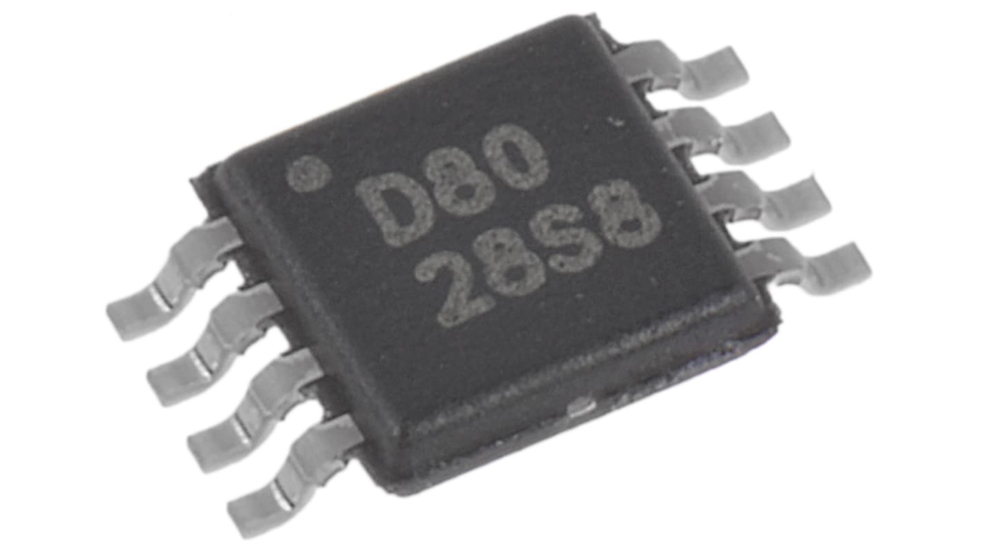 Texas Instruments DAC8550IBDGKT DAC, 16 bit-, 200ksps ±0.5%FSR Soros (SPI/QSPI/Microwire), 8-tüskés MSOP