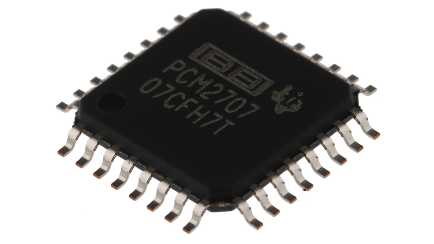 Texas Instruments PCM2707PJT Audioátalakító DAC 2x, 16 bit-, 48ksps ±8%FSR, Soros, 32-tüskés TQFP