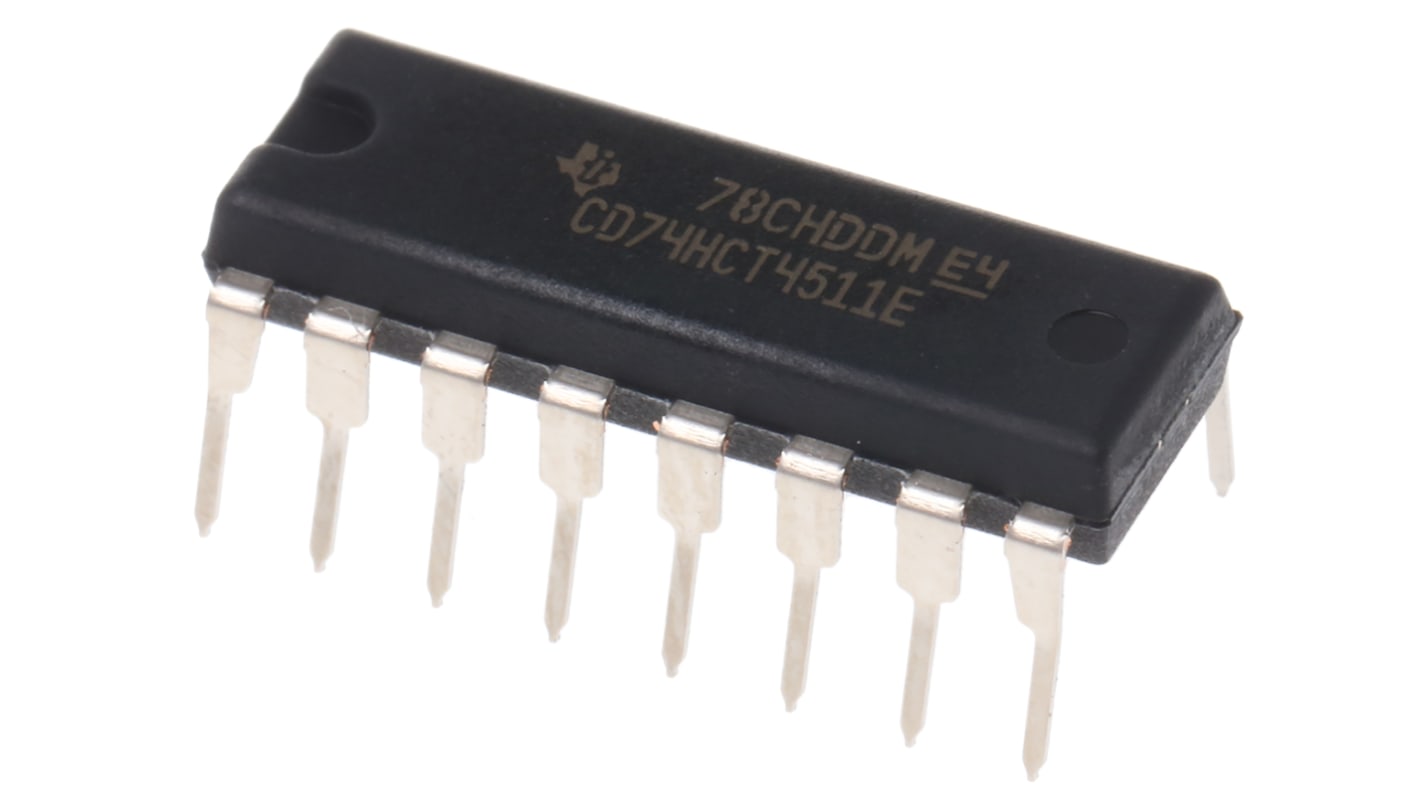 Texas Instruments CD74HCT4511E Latch & Decoder, 1, Decoder, Driver, Non-Inverting, 16-Pin PDIP