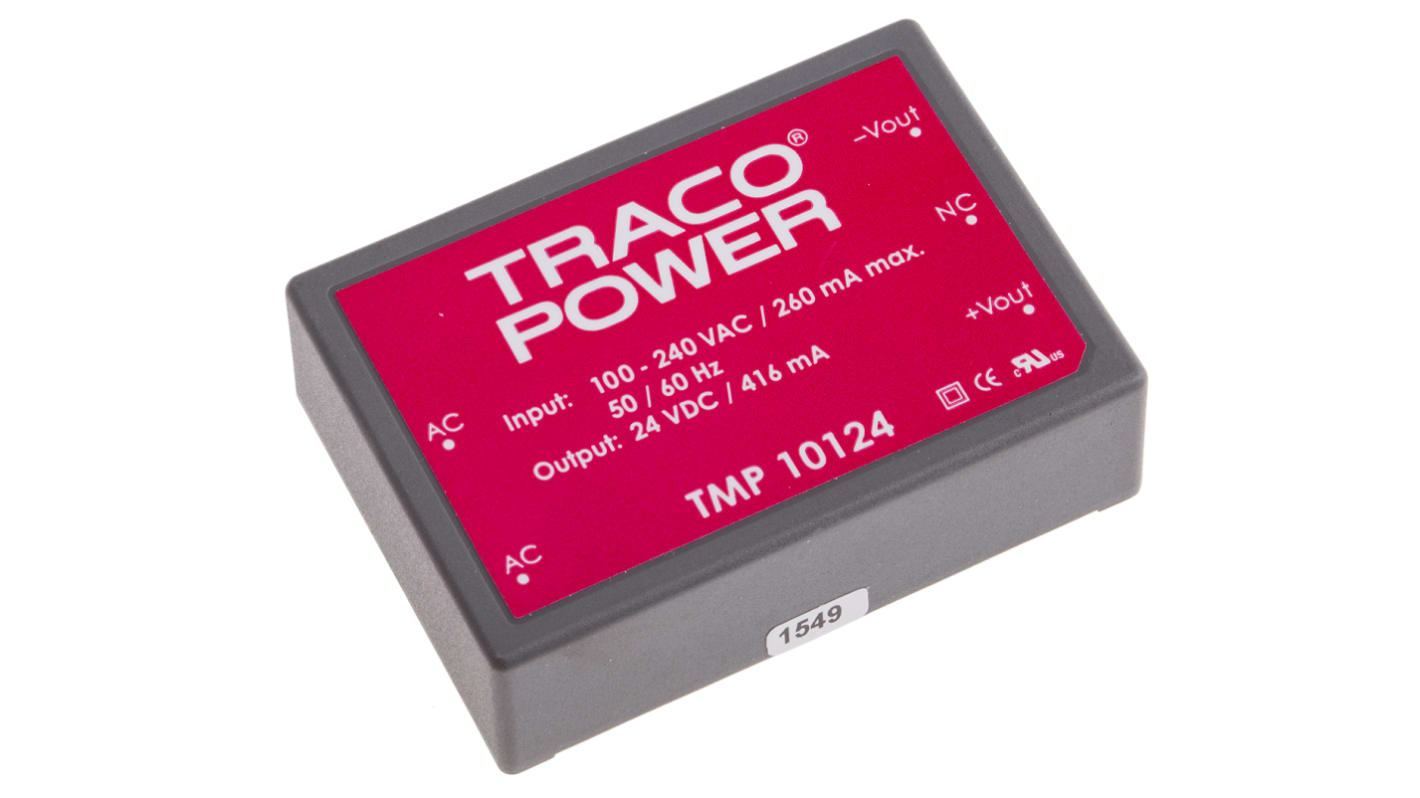 TRACOPOWER Embedded Switch Mode Power Supply SMPS, TMP 10124, 24V dc, 415mA, 10W, 1 Output, 120 → 370 V dc, 85