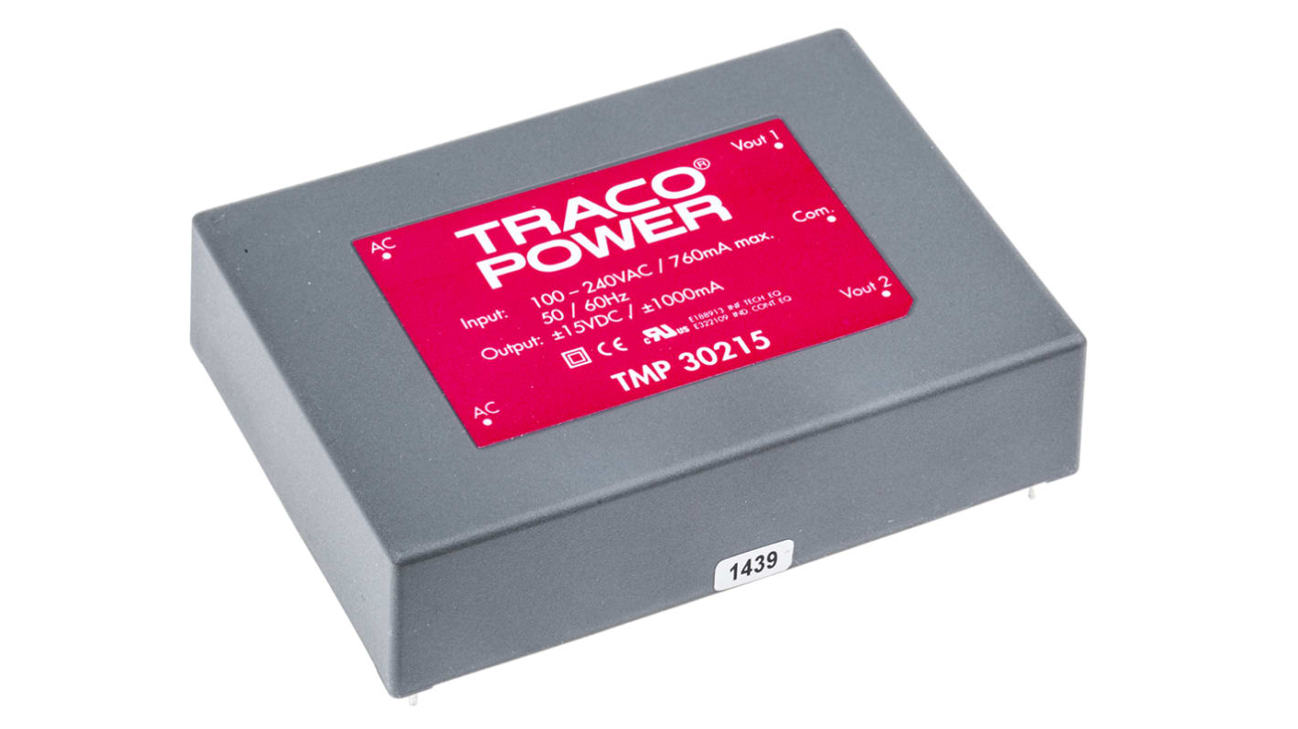 TRACOPOWER Switching Power Supply, TMP 30215, ±15V dc, 1A, 30W, Dual Output, 120 → 370 V dc, 85 → 264 V