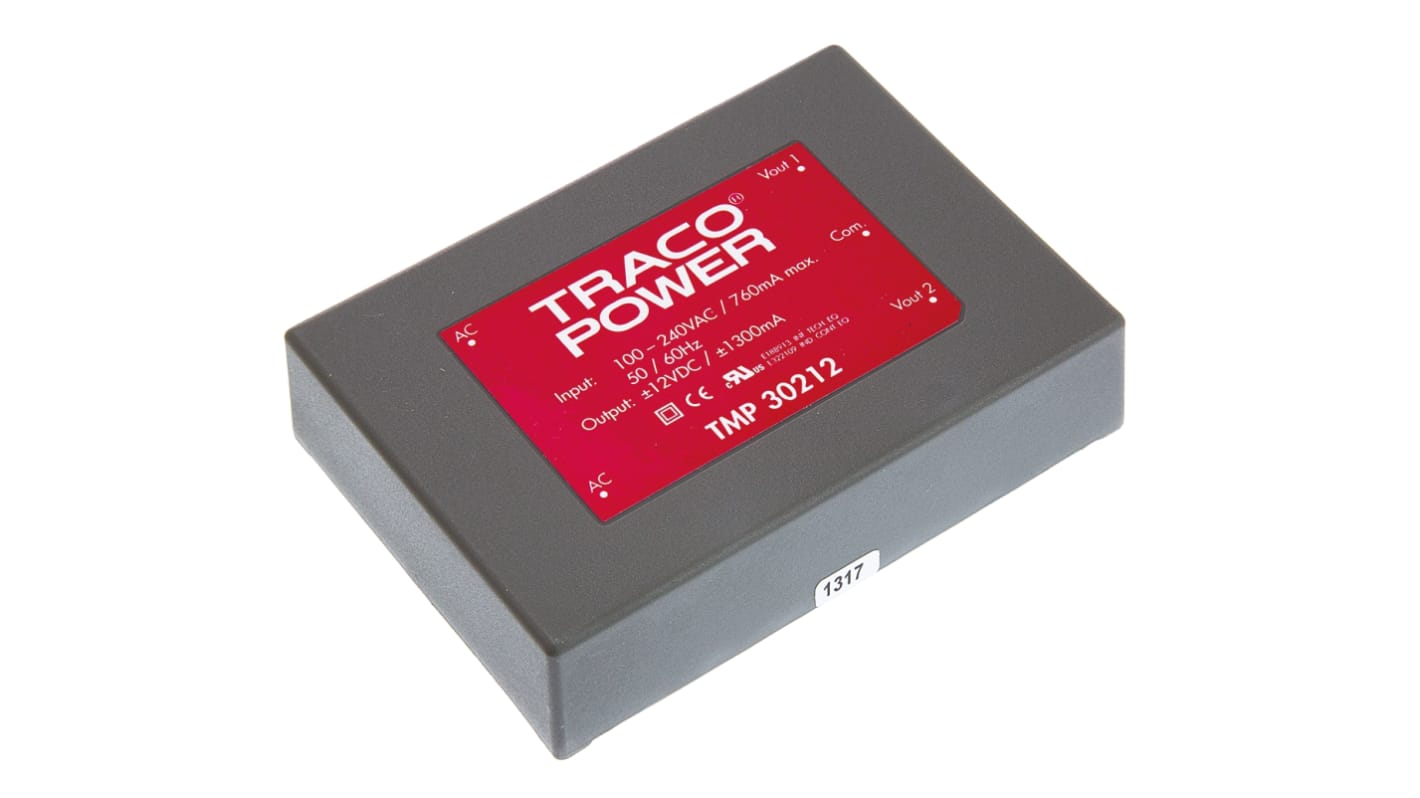 TRACOPOWER Switching Power Supply, TMP 30212, ±12V dc, 1.3A, 30W, Dual Output, 120 → 370 V dc, 85 → 264 V