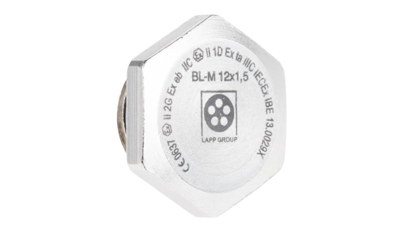 Lapp Blanking Plug, M12, Nickel Plated Brass, 17.8mm Diameter, Threaded