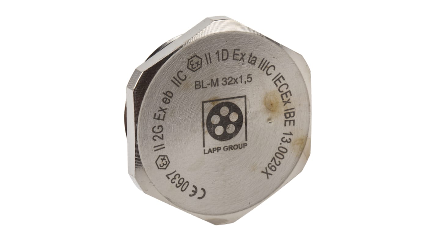 Lapp Blanking Plug, M32, Nickel Plated Brass, 39.6mm Diameter, Threaded