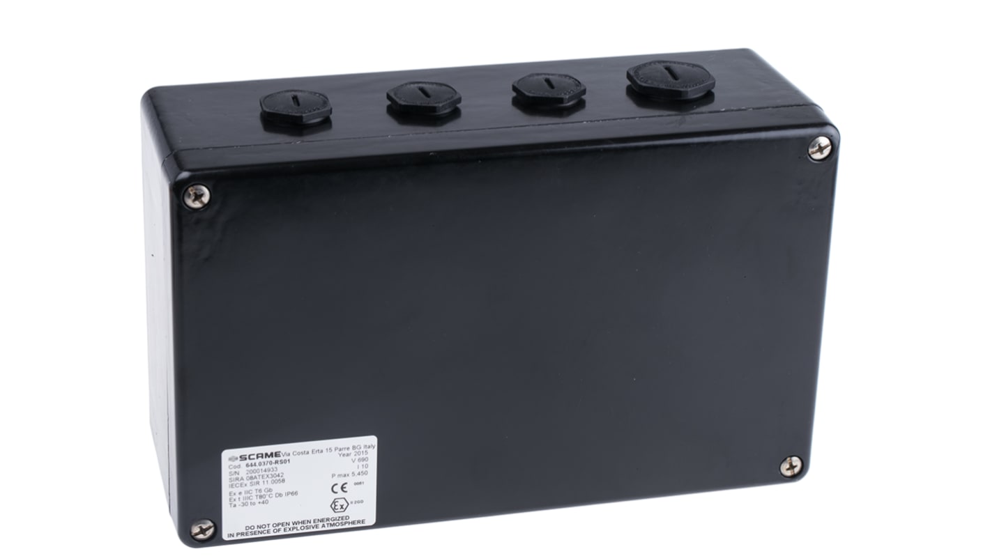 Scame Zenith P Series Black Junction Box, IP66, 15 Terminals, ATEX, 260 x 160 x 90mm